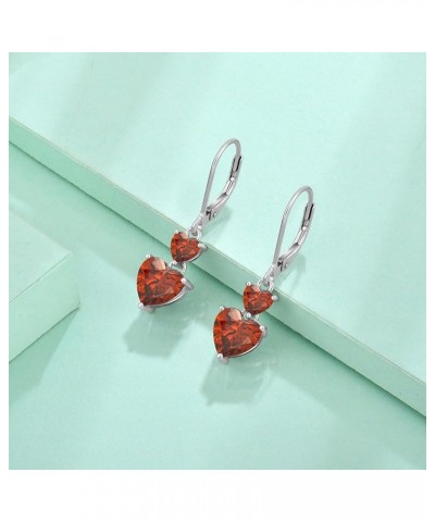 Heart Dangle Earrings 925 Sterling Silver Leverback Earring Birthstone Jewelry for Women 1-garnet-Jan $35.74 Earrings