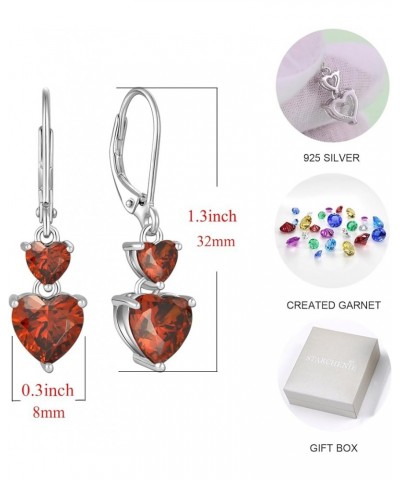 Heart Dangle Earrings 925 Sterling Silver Leverback Earring Birthstone Jewelry for Women 1-garnet-Jan $35.74 Earrings