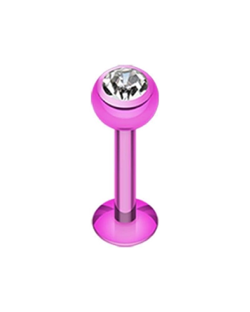 Blackline PVD Gem Ball Steel Labret 14 GA, Length: 10mm, Ball: 5mm, Purple/Clear $9.85 Body Jewelry