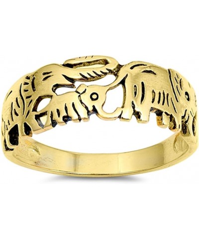 CHOOSE YOUR COLOR Sterling Silver Elephant Family Ring Yellow Gold-Tone $9.40 Rings