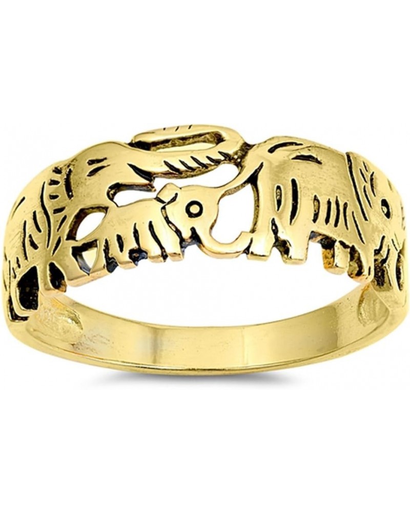 CHOOSE YOUR COLOR Sterling Silver Elephant Family Ring Yellow Gold-Tone $9.40 Rings