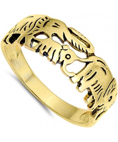 CHOOSE YOUR COLOR Sterling Silver Elephant Family Ring Yellow Gold-Tone $9.40 Rings