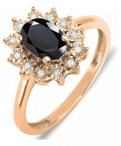 7X5 mm Oval Onyx & Round White Diamond Ladies Flower Cluster Royal Engagement Ring, Available In 10K/14K/18K Gold Ring Size 5...