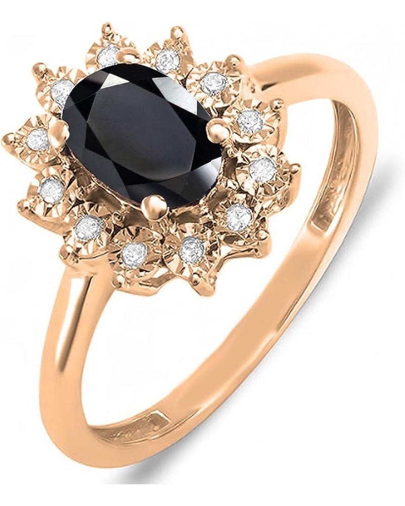 7X5 mm Oval Onyx & Round White Diamond Ladies Flower Cluster Royal Engagement Ring, Available In 10K/14K/18K Gold Ring Size 5...