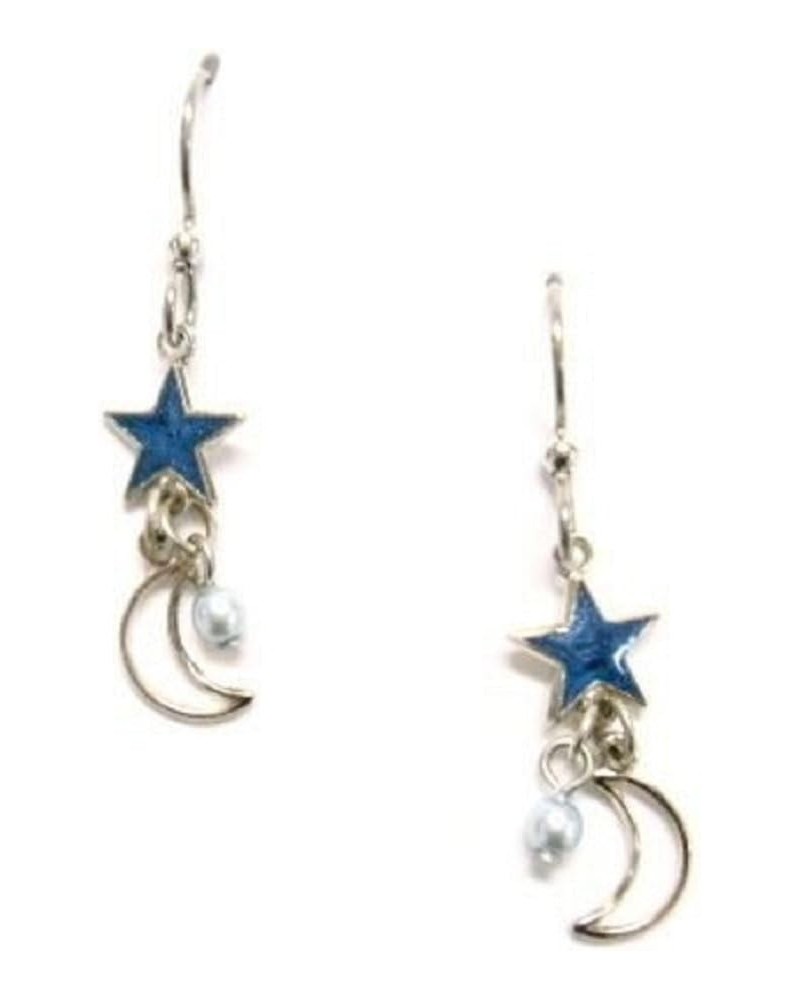 of Vermont Blue Enamel Stars Silver Moon Dangle Earrings $15.16 Earrings