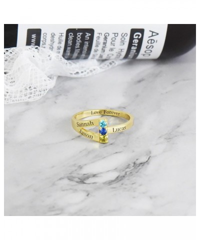 10K 14K 18K Solid Gold Birthstone Rings for Women Personalized Mothers Rings 2-6 Birthstones Engagement Anniversary Promise R...