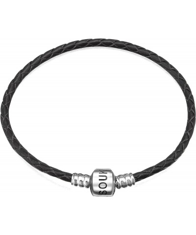 Genuine Black Leather Woven Bracelet with 925 Sterling Silver Barrel Snap Clasp Bead Bracelet for Charms 21 cm-8.3 inches $13...