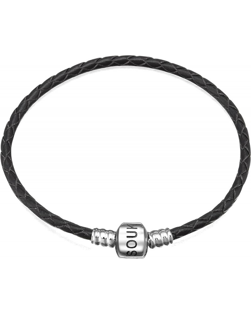 Genuine Black Leather Woven Bracelet with 925 Sterling Silver Barrel Snap Clasp Bead Bracelet for Charms 21 cm-8.3 inches $13...