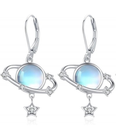 Planet Earrings for Women 925 Sterling Silver Moon Star Planet Drop Earrings with Moonstone Hypoallergenic Planet Jewelry Gif...