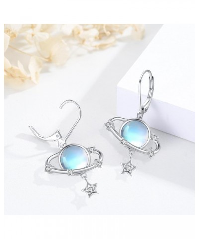 Planet Earrings for Women 925 Sterling Silver Moon Star Planet Drop Earrings with Moonstone Hypoallergenic Planet Jewelry Gif...