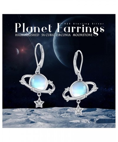 Planet Earrings for Women 925 Sterling Silver Moon Star Planet Drop Earrings with Moonstone Hypoallergenic Planet Jewelry Gif...