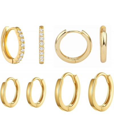 4 Pairs Gold Hoop Earrings Set for Women Cubic Zirconia Earrings Chunky Earrings Small Hoop Earrings Huggie Earrings Multiple...