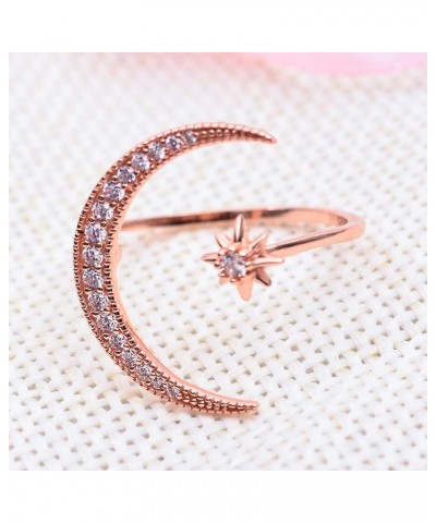 Sterling Silver Crescent Moon Star Rings for Women Girls Adjustable Moon Ring 5A Cubic Zirconia Minimalist Ring Valentines Da...