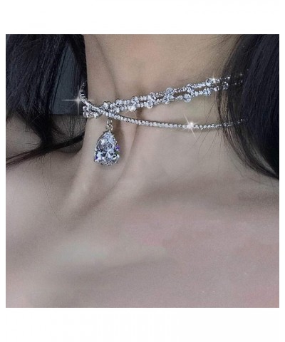 Rhinestone Choker Necklace Silver Diamond Row Necklaces Sparkly Crystal Necklace Chain Jewerly Fashion Minimalist Party Prom ...