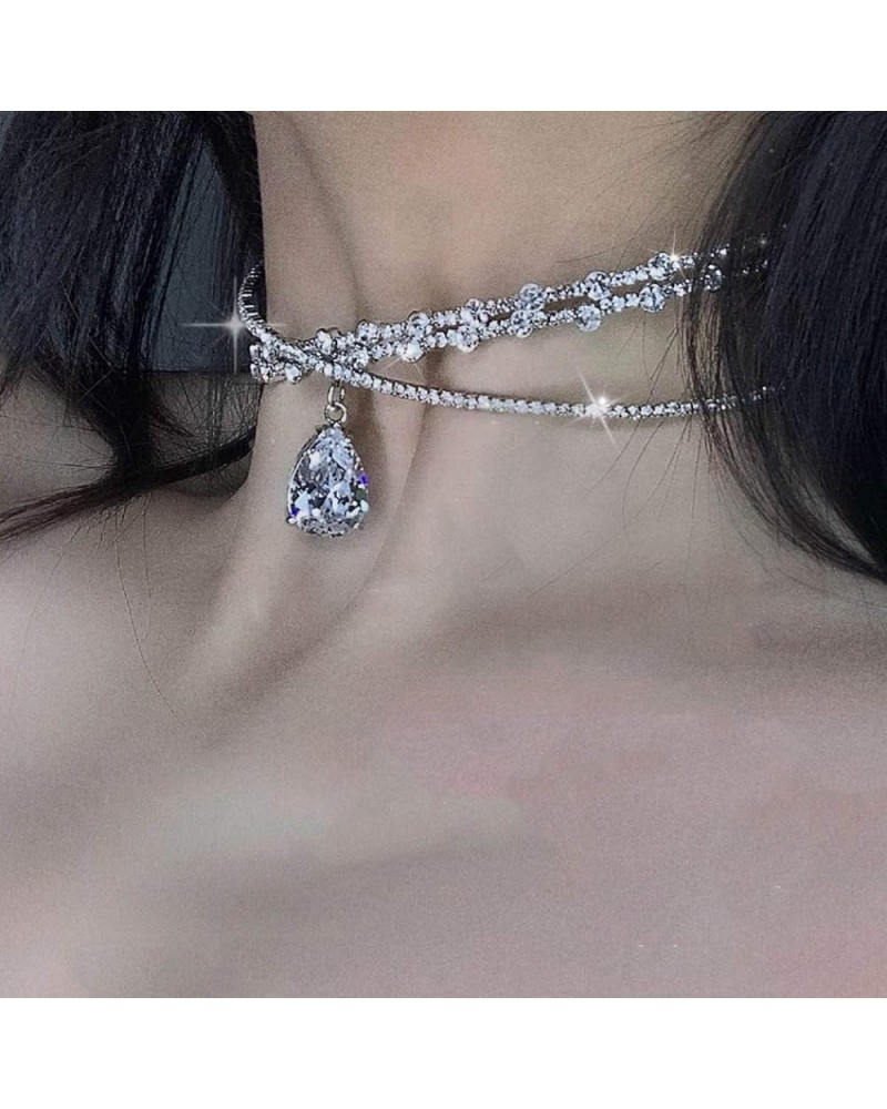 Rhinestone Choker Necklace Silver Diamond Row Necklaces Sparkly Crystal Necklace Chain Jewerly Fashion Minimalist Party Prom ...