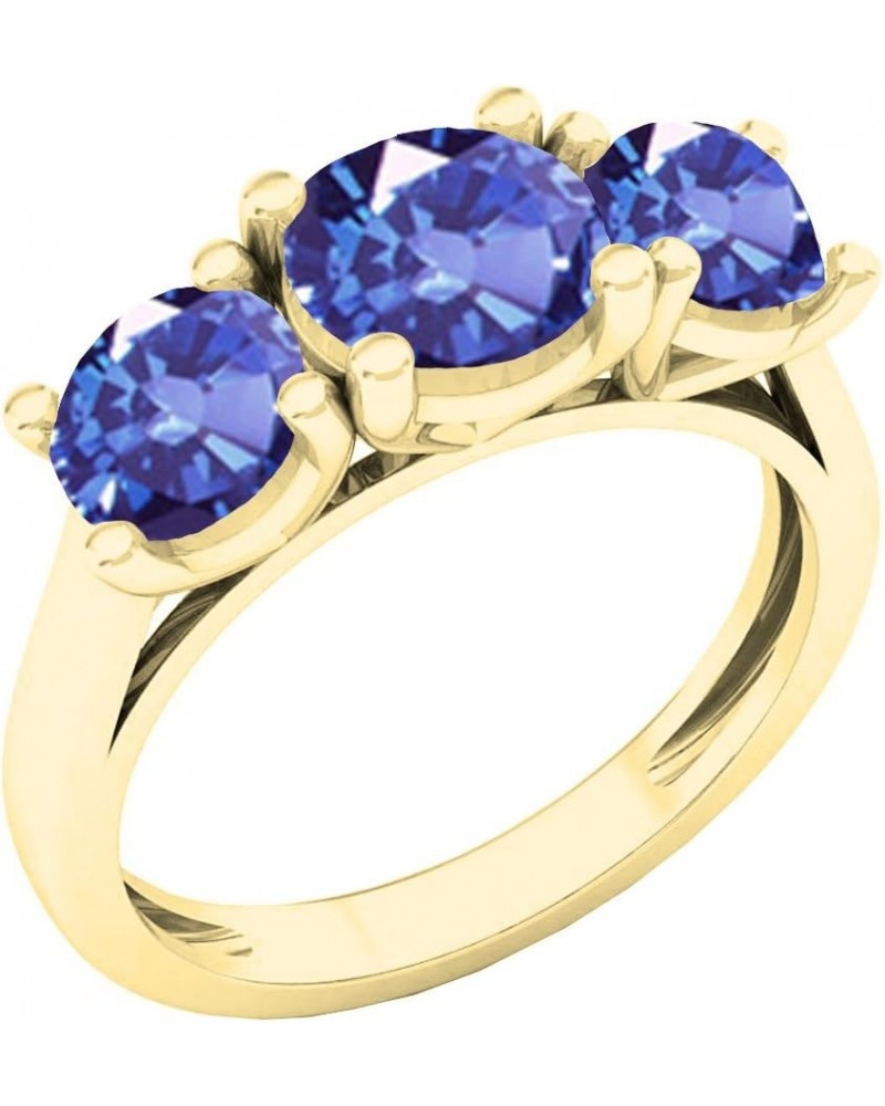 18K 6.5 MM Center & 5.5 MM Side Round Gemstone Ladies Bridal 3 Stone Engagement Ring, Yellow Gold Tanzanite $276.16 Rings