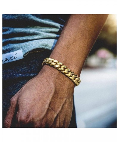 Gold Bracelet Cuban Link Iced out 14K Gold Plated Hip Hop Miami Solid Cuban Link Bracelet for Men 10mm Diamond Clasp Gifts fo...