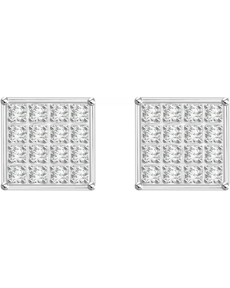 1/10 cttw Round Diamond Square Cluster Unisex Yuva Stud Earrings In 10kt Gold White Gold $34.44 Earrings