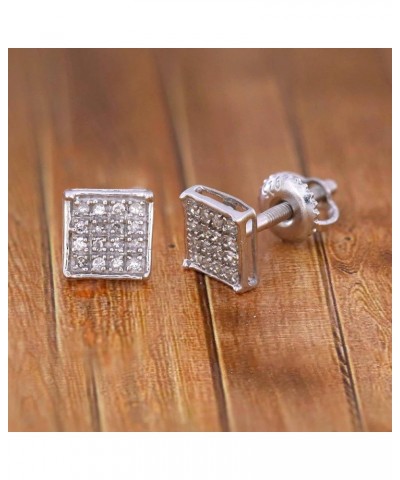 1/10 cttw Round Diamond Square Cluster Unisex Yuva Stud Earrings In 10kt Gold White Gold $34.44 Earrings