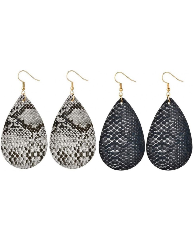 Bohemian Snakeskin Leather Earrings Set. Retro Leopard Print Teardrop Earring,Animal Python Print Drop Earrings for Women Gir...