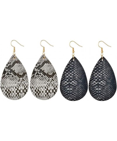 Bohemian Snakeskin Leather Earrings Set. Retro Leopard Print Teardrop Earring,Animal Python Print Drop Earrings for Women Gir...