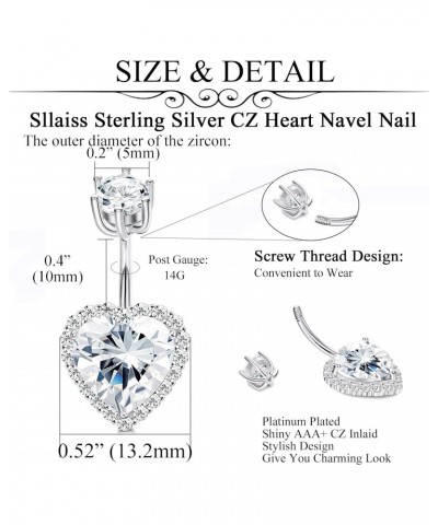 925 Sterling Silver Heart Belly Button Rings for Women Men CZ Love Navel Barbell Studs Piercing Screw Navel Bars Body Piercin...