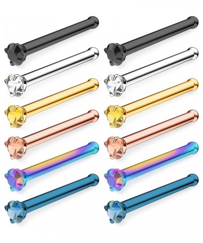 12pcs Nose Ring For Women & Men 2mm CZ Cubic Zirconia - Biocompatible Clear Plastic & Steel Nose Stud Gauge Straight Bar Set ...