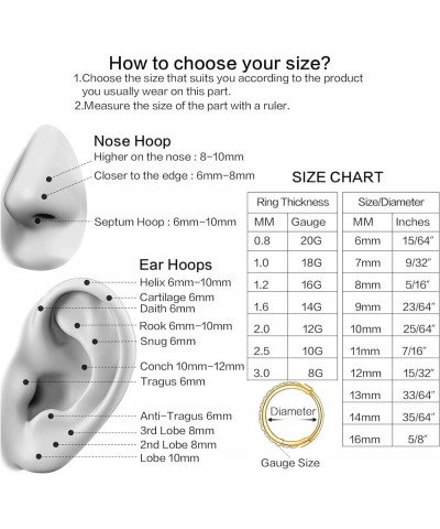 Nose Rings Hoops Surgical Steel Tragus Piercing Jewelry Nose Rings for Women 20G Nose Hoops Featuring Clear CZ 20G-10mm Gold ...