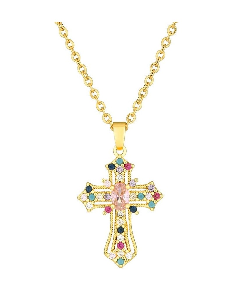 Gold Cross Necklace for Women - Handmade CZ Dainty Faith Pendant Necklace, 18K Plated Hypoallergenic Jewelry Gifts (Statement...