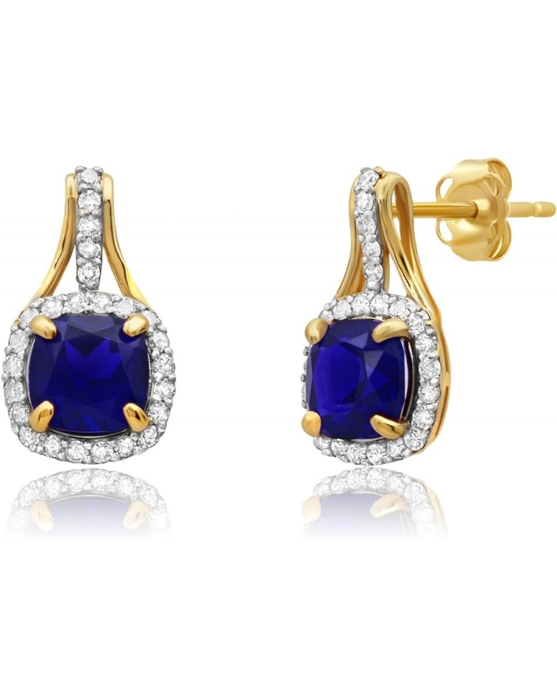 10k Yellow or White Gold Cushion Cut Gemstone Drop Earrings with Push Backs for Women with Genuine 1/3 Carat Diamonds and Bir...