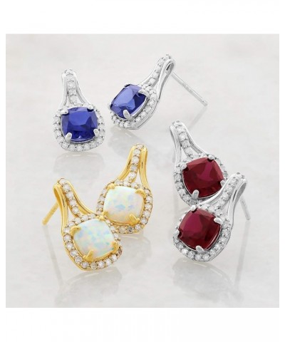 10k Yellow or White Gold Cushion Cut Gemstone Drop Earrings with Push Backs for Women with Genuine 1/3 Carat Diamonds and Bir...