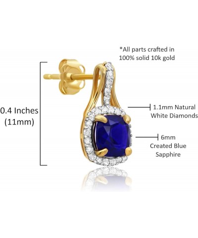 10k Yellow or White Gold Cushion Cut Gemstone Drop Earrings with Push Backs for Women with Genuine 1/3 Carat Diamonds and Bir...