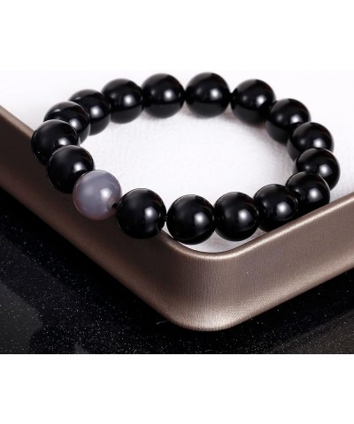 Stretch Black Obsidian/Agate Gems Protection Amulet Bracelets Good Luck Reiki Crystals and Stones Bracelet for Men and Women ...