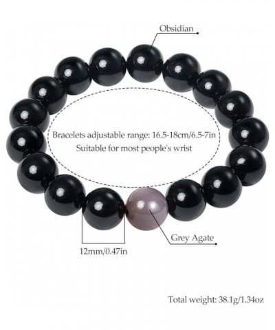 Stretch Black Obsidian/Agate Gems Protection Amulet Bracelets Good Luck Reiki Crystals and Stones Bracelet for Men and Women ...