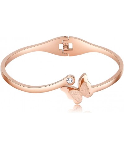 Women Bracelet Stainless Steel Butterfly Classic Bangle Titanium Steel Rose Gold $6.35 Bracelets