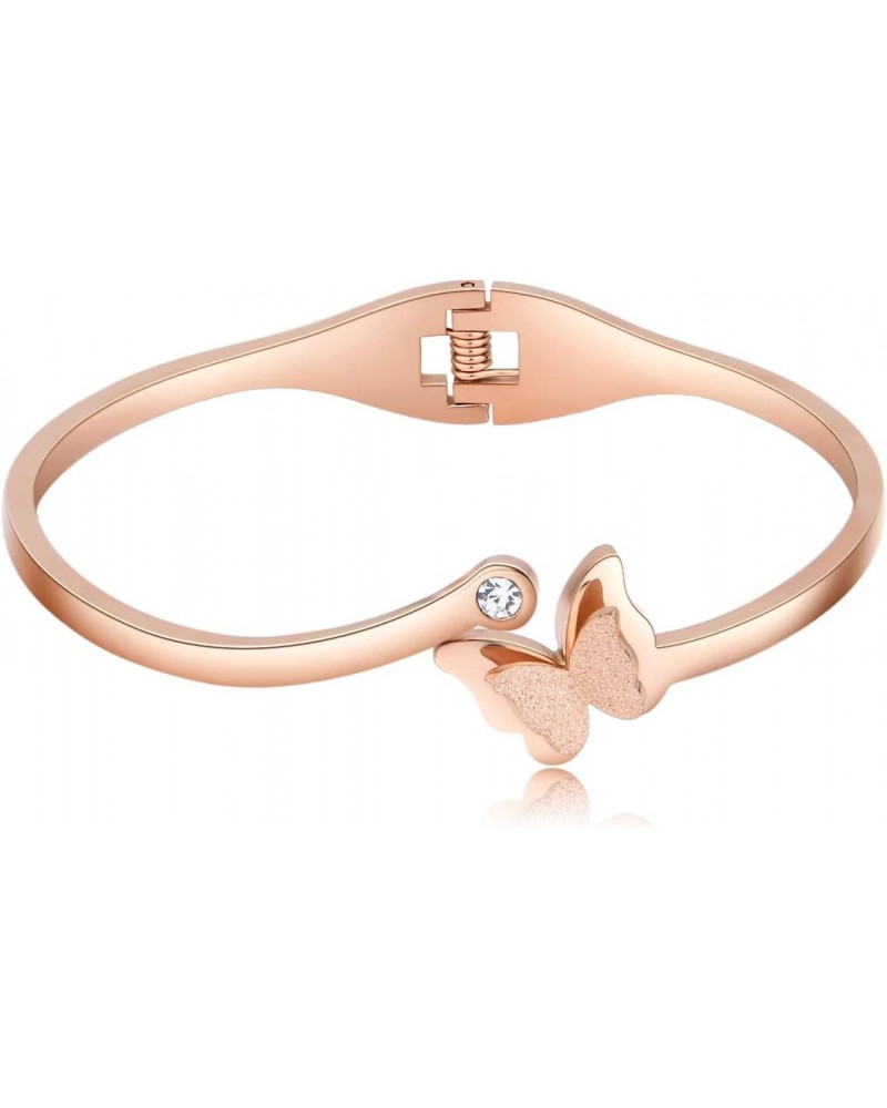 Women Bracelet Stainless Steel Butterfly Classic Bangle Titanium Steel Rose Gold $6.35 Bracelets