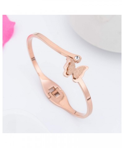 Women Bracelet Stainless Steel Butterfly Classic Bangle Titanium Steel Rose Gold $6.35 Bracelets