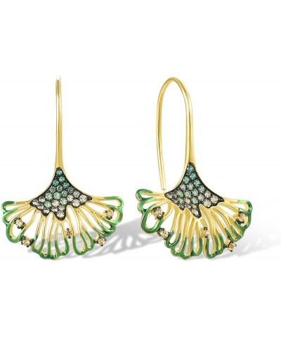 925 Sterling Silver Leaf Shape Gemstone dangle Earrings for Women Green $18.33 Earrings