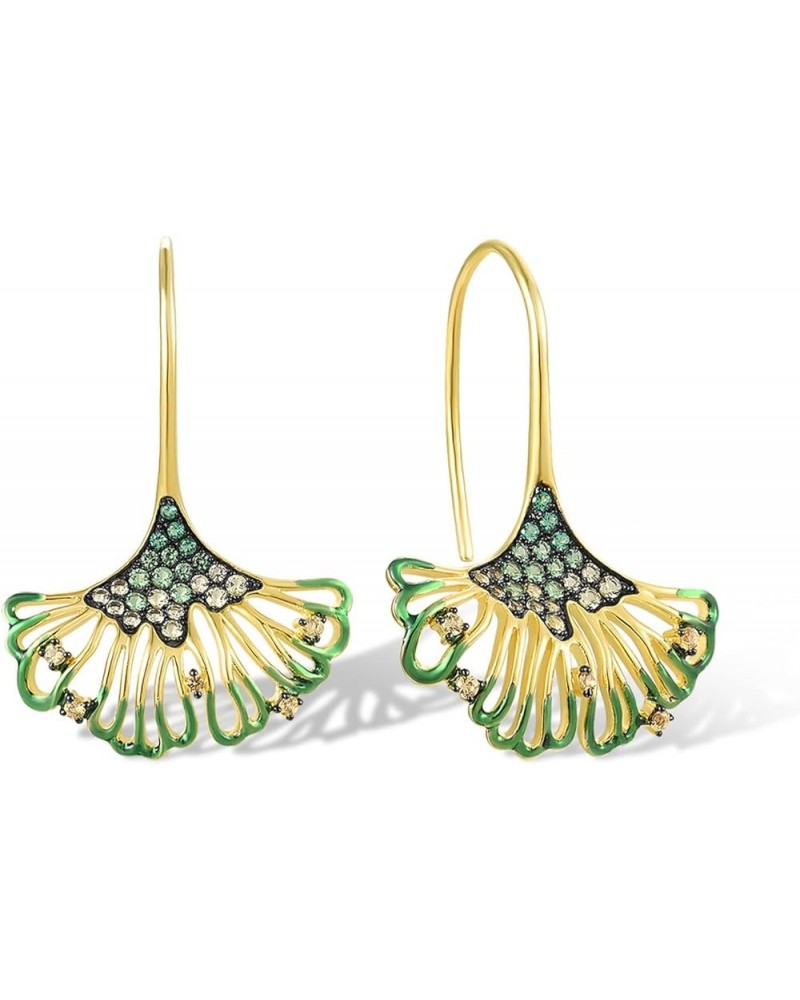 925 Sterling Silver Leaf Shape Gemstone dangle Earrings for Women Green $18.33 Earrings