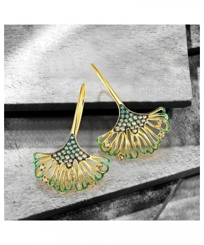 925 Sterling Silver Leaf Shape Gemstone dangle Earrings for Women Green $18.33 Earrings