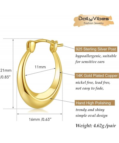 Small Gold Chunky Hoop Earrings for Women 14K Gold Plated 925 Sterling Silver Post Oval Huggie Hoop Earrings for Girls Dainty...