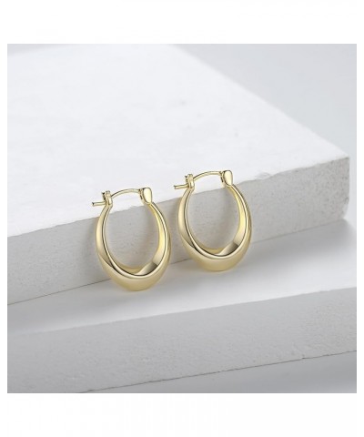 Small Gold Chunky Hoop Earrings for Women 14K Gold Plated 925 Sterling Silver Post Oval Huggie Hoop Earrings for Girls Dainty...