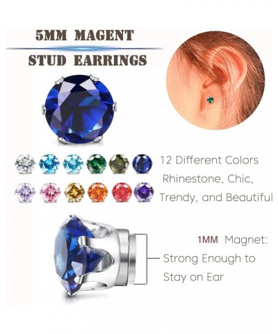 12 Pairs Magnetic Stud Earrings for Men Women Non-piercing Rhinestone Magnet Earrings Stainless Steel Magnetic Clip on Nose S...