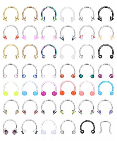 42Pcs Septum Rings 16G Stainless Steel Horseshoe Nose Septum Piercing Cartilage Helix Tragus Earring Hoop Eyebrow Lip Hoop Re...