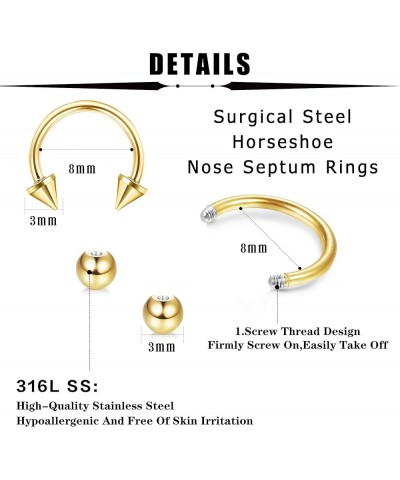 42Pcs Septum Rings 16G Stainless Steel Horseshoe Nose Septum Piercing Cartilage Helix Tragus Earring Hoop Eyebrow Lip Hoop Re...