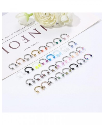 42Pcs Septum Rings 16G Stainless Steel Horseshoe Nose Septum Piercing Cartilage Helix Tragus Earring Hoop Eyebrow Lip Hoop Re...