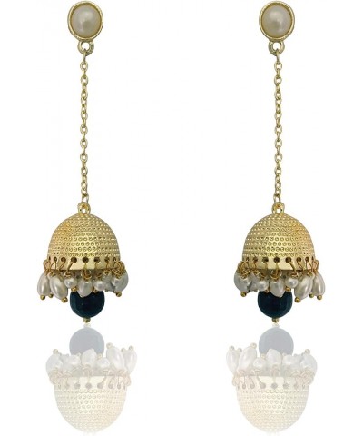 Traditional Long Indian Jhumka Jhumki Golden Dangle Earrings With Pearl For Women Black $7.79 Earrings