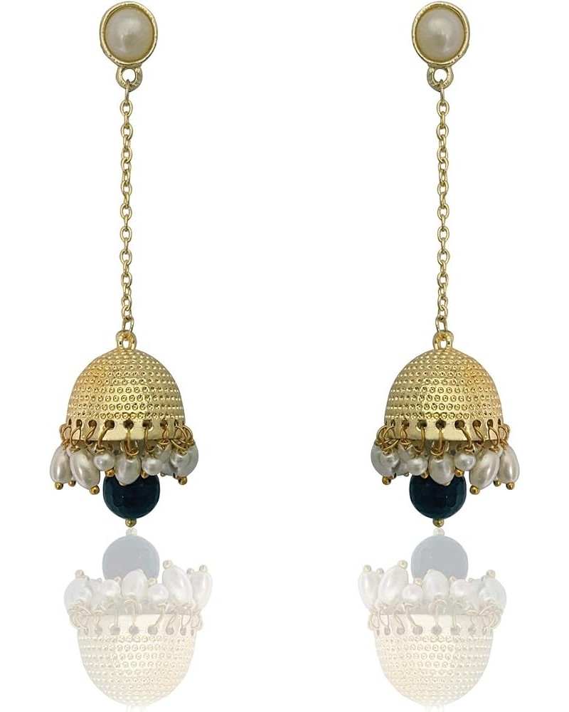 Traditional Long Indian Jhumka Jhumki Golden Dangle Earrings With Pearl For Women Black $7.79 Earrings