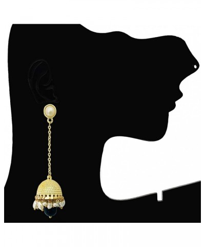 Traditional Long Indian Jhumka Jhumki Golden Dangle Earrings With Pearl For Women Black $7.79 Earrings