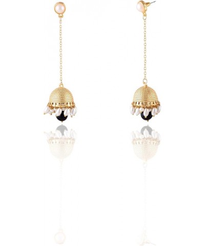 Traditional Long Indian Jhumka Jhumki Golden Dangle Earrings With Pearl For Women Black $7.79 Earrings